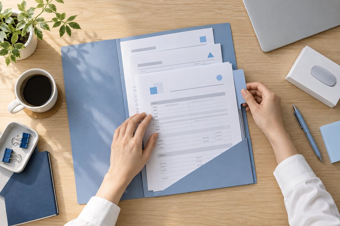 책상 위의 계약 서류를 읽고 표시하는 손 — 개인회생 PG 카드단말기 매출 내역매출 내역, 사장님 장부가 그대로 남아요. 연락 주시면 뽑아 보는 길까지 알려 드립니다.